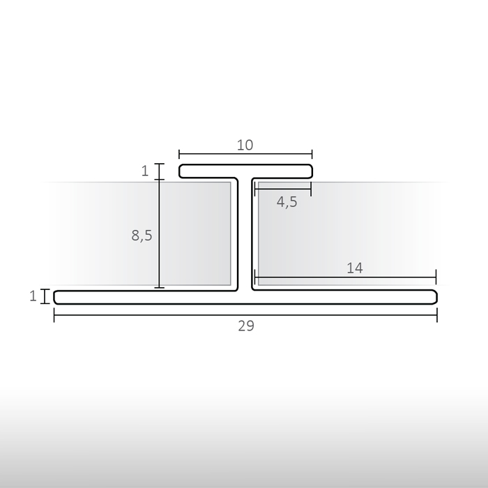 Perfil alumínio H - para painéis decorativos de parede